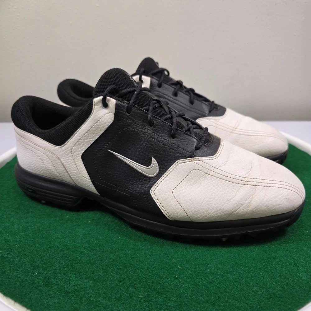 Nike Golf Heritage Shoes Mens 11.5 Black White Leather Spiked 336041-101 Lace Up